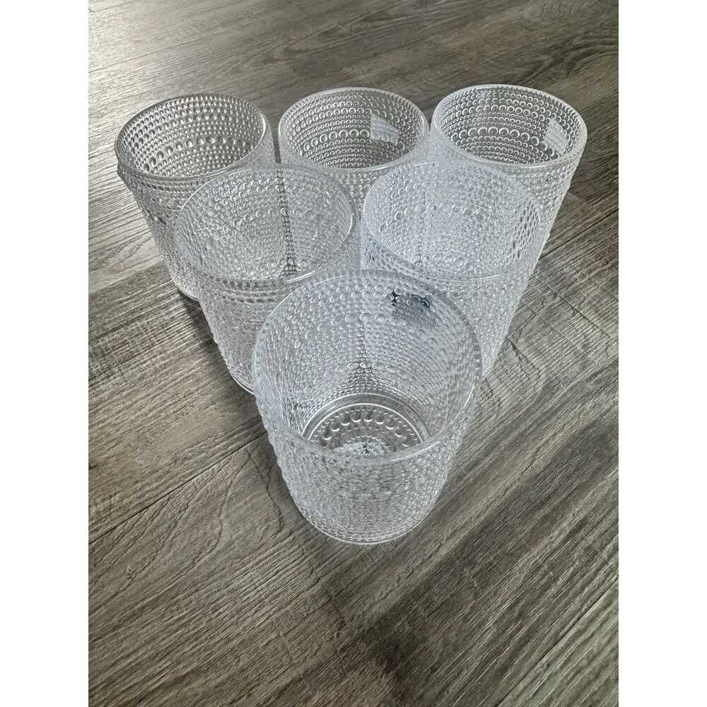 G-Horse Glass Tumblers Set of 6 Clear Textured Bubble Drinking Glasses 12.1 oz